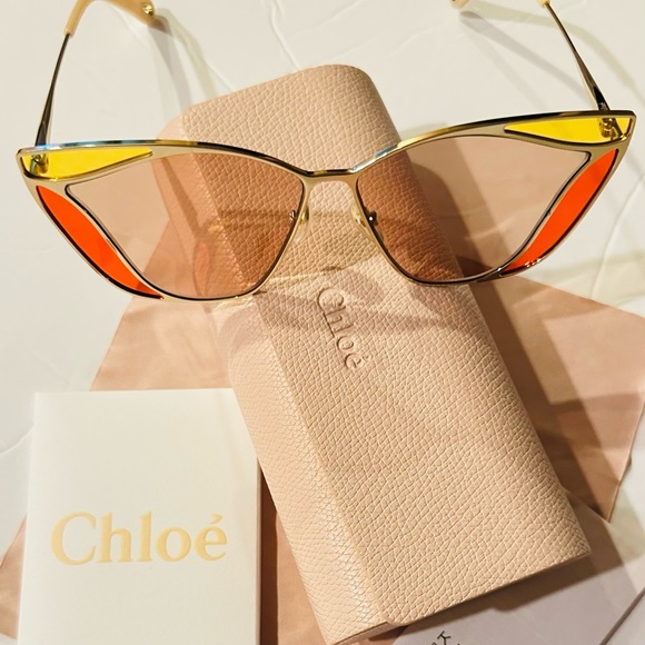 Chloé Accessories - Chloé Women's Sunglasses Gold Cat Eye Frame Dark Brown Lens CH0049S